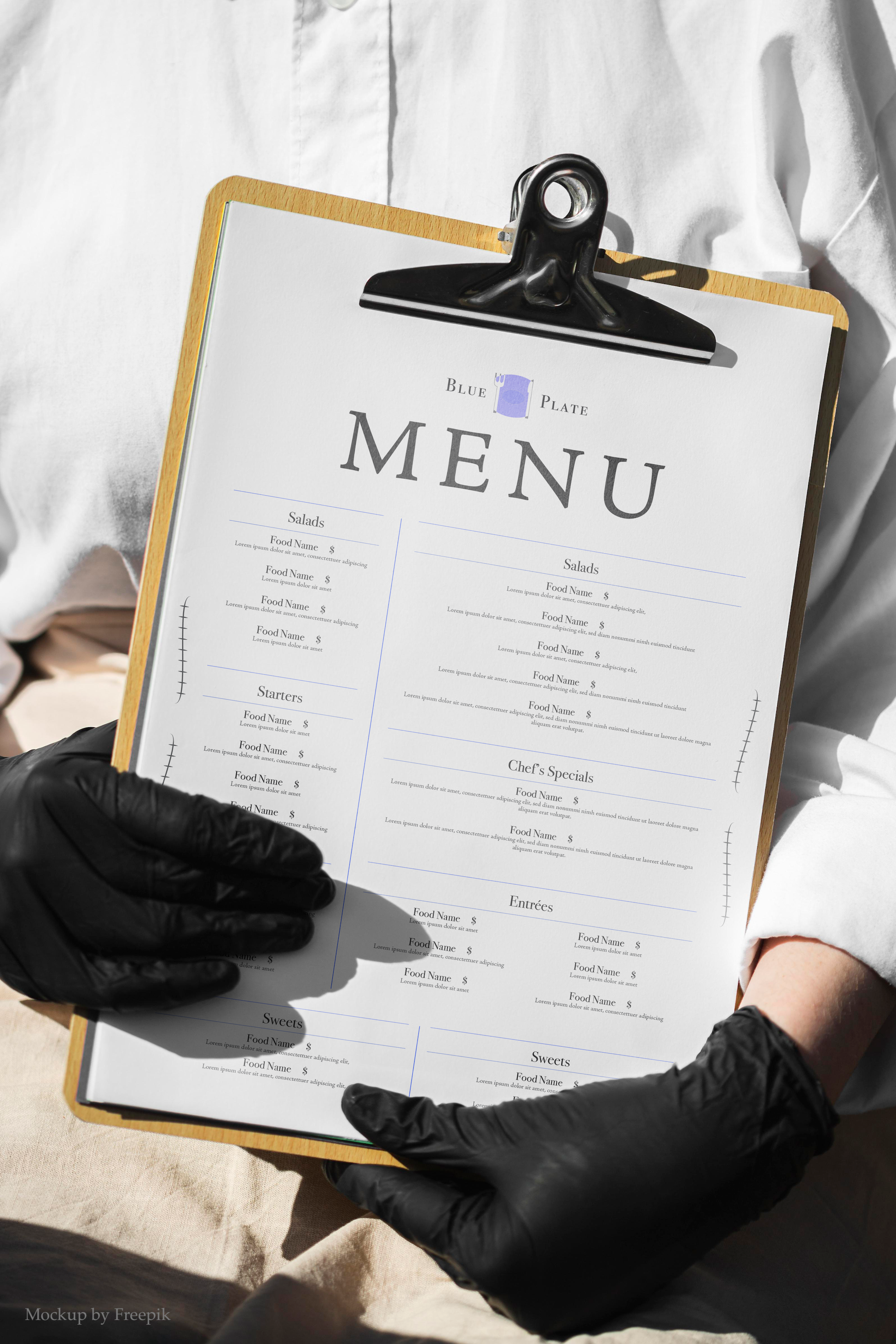 A logo and menu design for Blue Plate